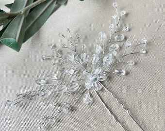 Bridal hair accessories, hair comb, silver, transparent pearls, hair clip, wedding jewelry, high-quality bridal jewelry, hairpin