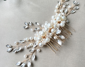 Accessoires cheveux de mariée, peigne à cheveux en perles, or ou argent, perles blanches, strass, bijoux de mariage, bijoux de cheveux de mariée de haute qualité, bijoux en perles