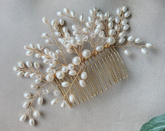 Bridal hair accessories, pearl hair comb, gold, silver, wedding, high-quality bridal hair jewelry, bridal hairstyle, headpiece, bridal jewelry