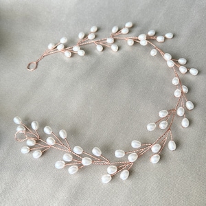 Bridal hair accessories, rose gold with pearls, wedding jewelry, bridal jewelry, wedding headband, hair wreath, hair vine, pearl jewelry hair vine