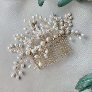 Bridal hair accessories, pearl hair comb, gold, silver, wedding, high-quality bridal hair jewelry, bridal hairstyle, headpiece, bridal jewelry image 1