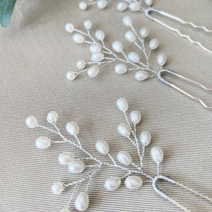 Bridal hair accessories set of 3 silver hair clips with white pearls hairpins bridal jewelry wedding jewelry bridesmaid maid of honor wedding image 3