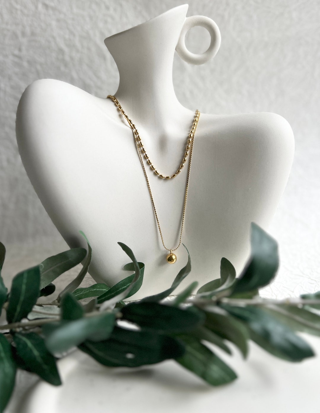 Necklace Gold Layering, Multi-row Chain, Filigree, Round Ball Pendant ...