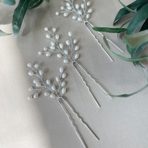 Bridal hair accessories set of 3 silver hair clips with white pearls hairpins bridal jewelry wedding jewelry bridesmaid maid of honor wedding image 9