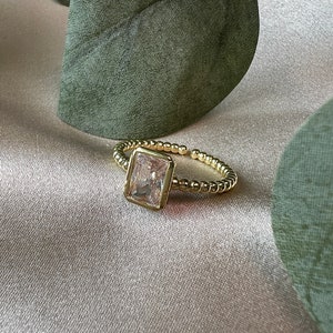 Ring Gold, rechteckiger Cubic Zirconia Stein, Edelstahl, offen verstellbar in der Größe, Schmuck Frauen, Fingerschmuck, Damenschmuck