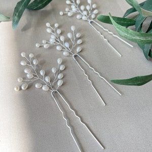 Bridal hair accessories set of 3 silver hair clips with white pearls hairpins bridal jewelry wedding jewelry bridesmaid maid of honor wedding image 6