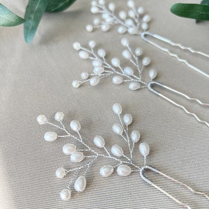 Bridal hair accessories set of 3 silver hair clips with white pearls hairpins bridal jewelry wedding jewelry bridesmaid maid of honor wedding image 2