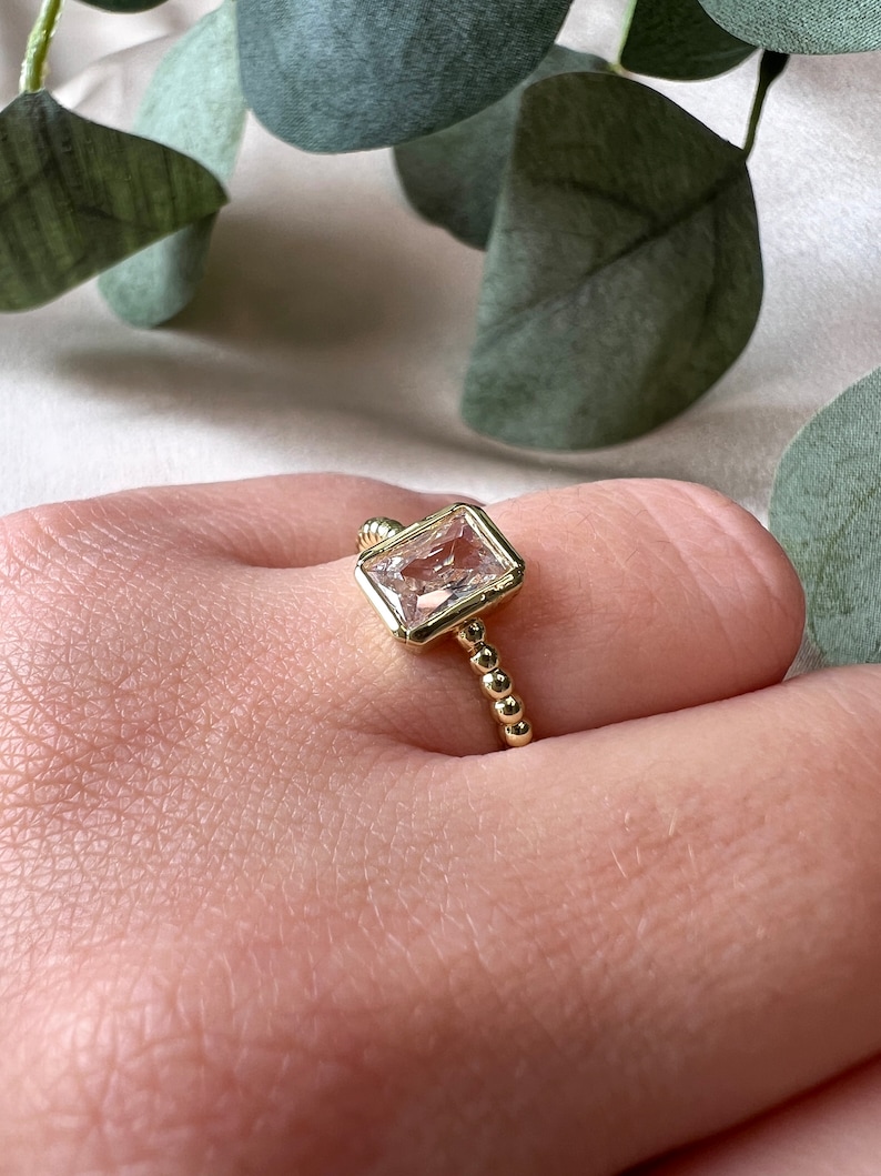 Ring Gold, rechteckiger Cubic Zirconia Stein, Edelstahl, offen verstellbar in der Größe, Schmuck Frauen, Fingerschmuck, Damenschmuck