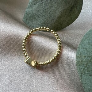 Ring Gold, rechteckiger Cubic Zirconia Stein, Edelstahl, offen verstellbar in der Größe, Schmuck Frauen, Fingerschmuck, Damenschmuck