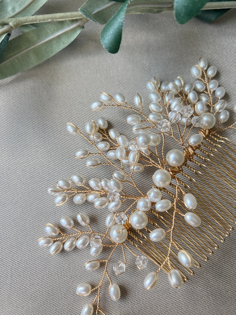 Bridal hair accessories, pearl hair comb, gold, silver, wedding, high-quality bridal hair jewelry, bridal hairstyle, headpiece, bridal jewelry image 5