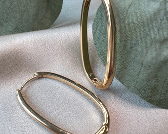 large hoop earrings, gold-plated, oval, hanging earrings, modern, simple, minimalist, hoop earrings