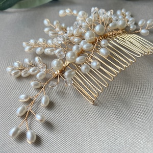 Bridal hair accessories, pearl hair comb, gold, silver, wedding, high-quality bridal hair jewelry, bridal hairstyle, headpiece, bridal jewelry image 2