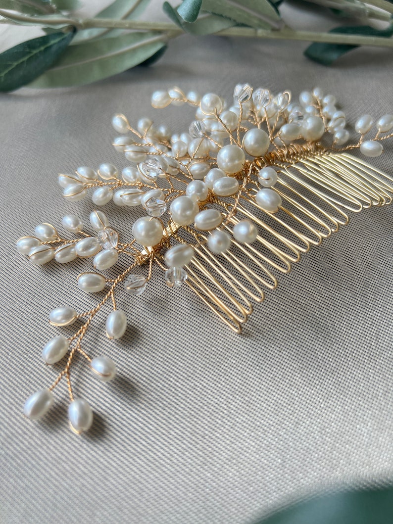 Bridal hair accessories, pearl hair comb, gold, silver, wedding, high-quality bridal hair jewelry, bridal hairstyle, headpiece, bridal jewelry image 2