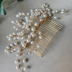 Bridal hair accessories, pearl hair comb, gold, silver, wedding, high-quality bridal hair jewelry, bridal hairstyle, headpiece, bridal jewelry image 4