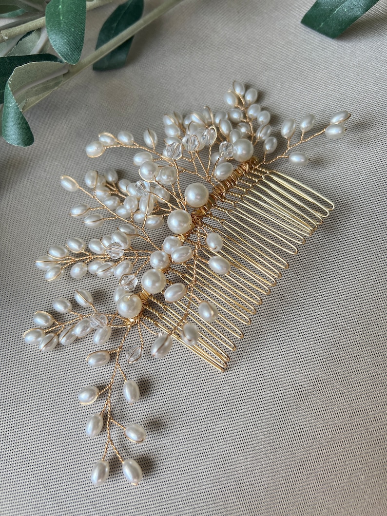 Bridal hair accessories, pearl hair comb, gold, silver, wedding, high-quality bridal hair jewelry, bridal hairstyle, headpiece, bridal jewelry image 4