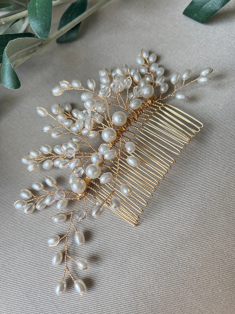 Accessoires pour cheveux de mariée, peigne à cheveux en perles, or, argent, mariage, bijoux de cheveux de mariée de haute qualité, coiffure de mariée, casque, bijoux de mariée image 4