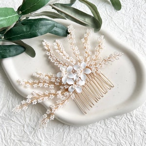 Bridal hair accessories, hair comb, fine pearls and flowers, gold / rose gold, white, wedding, high-quality floral bridal hair accessories, hair jewelry