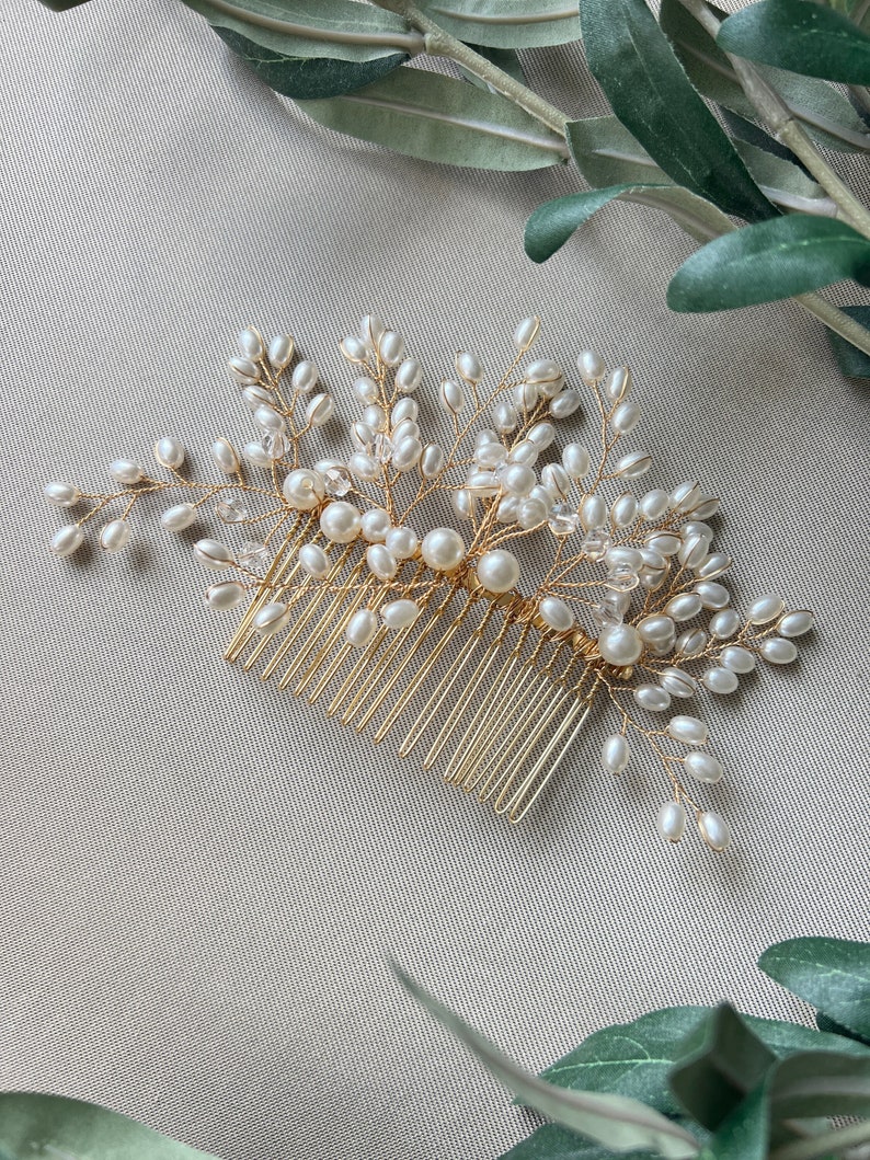 Bridal hair accessories, pearl hair comb, gold, silver, wedding, high-quality bridal hair jewelry, bridal hairstyle, headpiece, bridal jewelry image 8