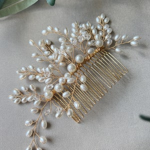 Bridal hair accessories, pearl hair comb, gold, silver, wedding, high-quality bridal hair jewelry, bridal hairstyle, headpiece, bridal jewelry image 7