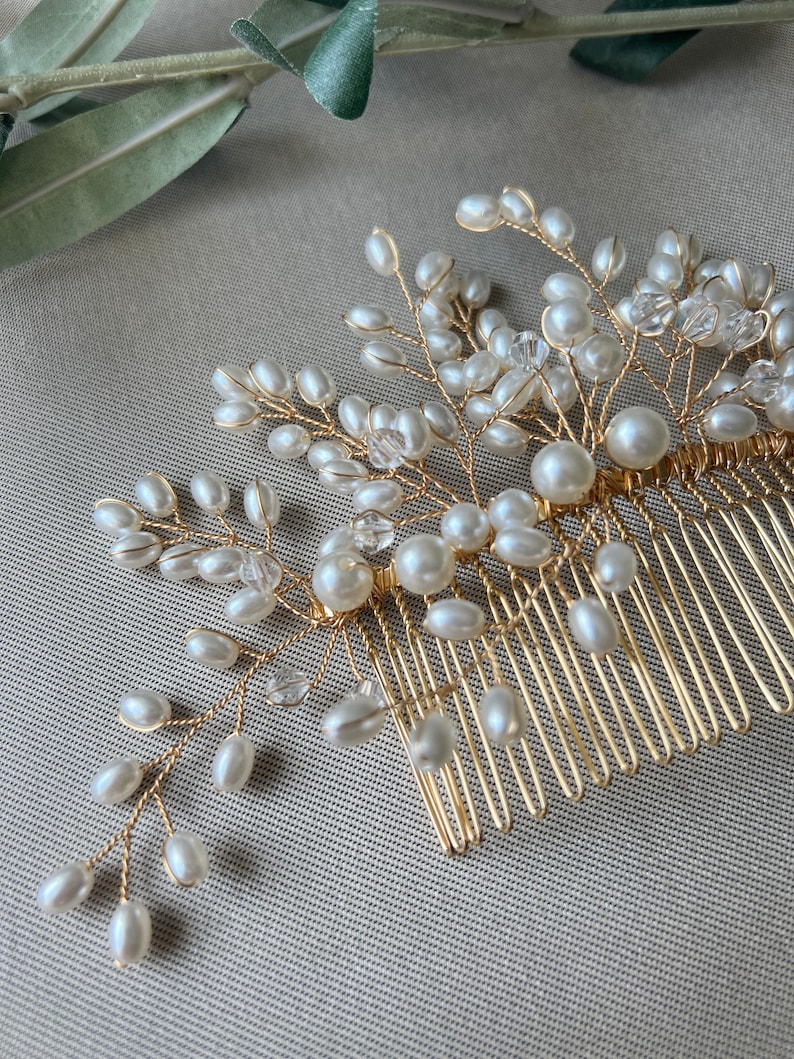 Bridal hair accessories, pearl hair comb, gold, silver, wedding, high-quality bridal hair jewelry, bridal hairstyle, headpiece, bridal jewelry image 9