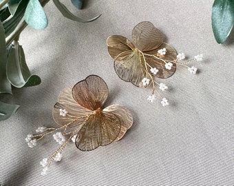 Hair accessories, rose gold, pearls, bridal hair comb, filigree jewelry, flower hair clip, wedding, floral, bridal jewelry, bridesmaid hairpin