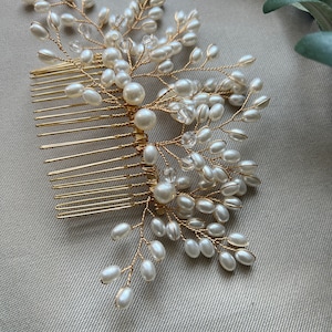 Bridal hair accessories, pearl hair comb, gold, silver, wedding, high-quality bridal hair jewelry, bridal hairstyle, headpiece, bridal jewelry image 10
