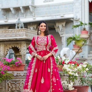 Pakistani Designer Georgette fully embroidered Sequence Work Readymade Sharara Palazzo Stitched Wedding Wear Suits