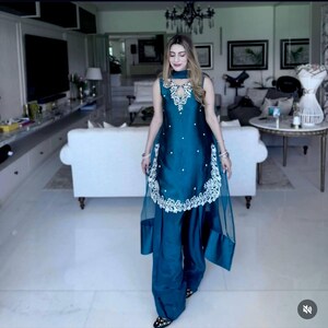 Pakistani Designer Georgette fully embroidered Sequence Work Readymade Sharara Palazzo Stitched Wedding Wear Suits
