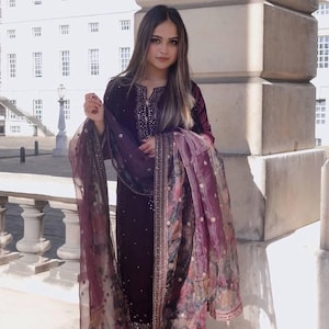 Pakistani Designer Georgette fully embroidered Sequence Work Readymade Sharara Palazzo Stitched Wedding Wear Suits
