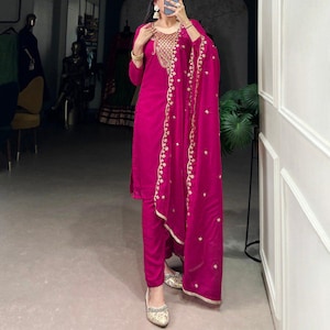 Pakistani Designer Georgette fully embroidered Sequence Work Readymade Sharara Palazzo Stitched Wedding Wear Suits