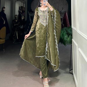 Pakistani Designer Georgette fully embroidered Sequence Work Readymade Sharara Palazzo Stitched Wedding Wear Suits