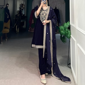 Pakistani Designer Georgette fully embroidered Sequence Work Readymade Sharara Palazzo Stitched Wedding Wear Suits