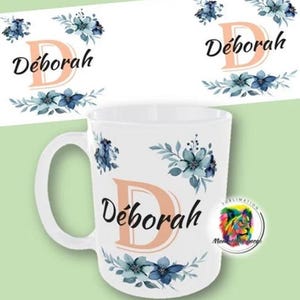 Mug de nom personnalisé avec Lette initiale et motif floral - Tasse