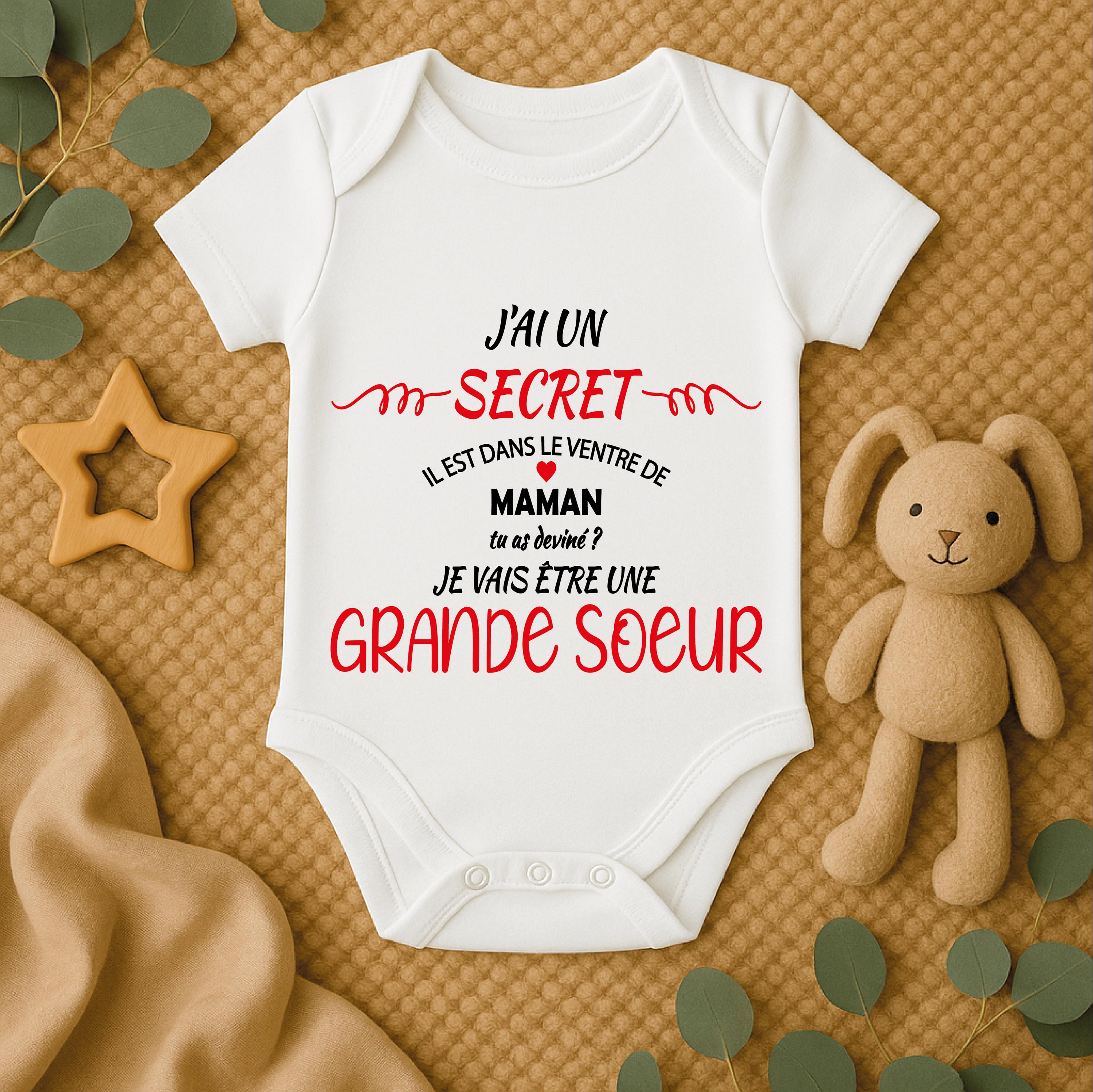 Body Bébé Bio Annonce Grande Sœur Licorne - Message Humoristique Manches Courtes