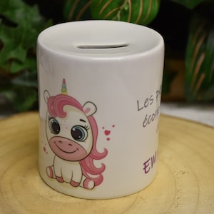 Personalized children&#39;s piggy bank with first name unicorn model - &quot;Small savings&quot;