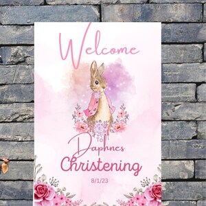 Digital Instant DownloadPNG |Welcome Christening sign| Flopsy Rabbit|  Customisable