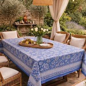 Toalha de mesa indiana de algodão com estampa em bloco (160x230 cm)