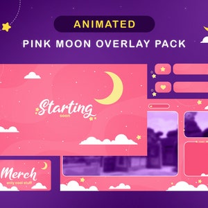 Pink Moon Twitch Overlay Pack • Minimal Pink Moon Streamer Package • Overlay, Transition, Alerts, Panels, Webcam, Scenes, OBS