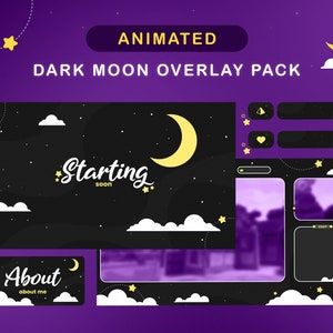 Dark Moon Twitch Overlay Pack • Minimal Black Moon Streamer Package • Overlay, Transition, Alerts, Panels, Webcam, Scenes, OBS