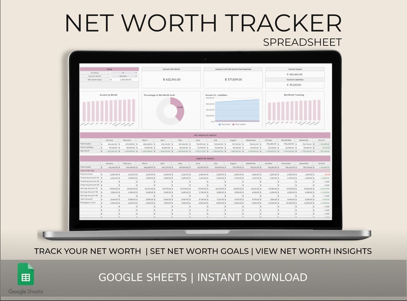 Net Worth Tracker Spreadsheet for Google Sheets, Net Worth Calculator ...