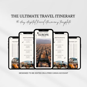 10 Day Digital Travel Itinerary Template | Travel Planner | Travel Guide | Editable Template Canva