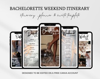 Digital Bachelorette Itinerary Template | Bachelorette Weekend Planner  | Hen Weekend Itinerary | Editable Itinerary Canva