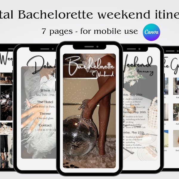 Digital Bachelorette Itinerary Template | Bachelorette Weekend Planner  | Hen Weekend Itinerary | Editable Itinerary Canva