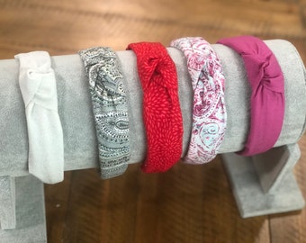 Diademas anudadas, diadema con estampado de cachemira, diadema roja, diadema rosa fuerte, diadema blanca, accesorios para mujer