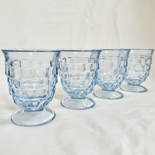 Ice Blue Whitehall 9oz Glasses, Colony Glass, Light Blue Cubist Glasses