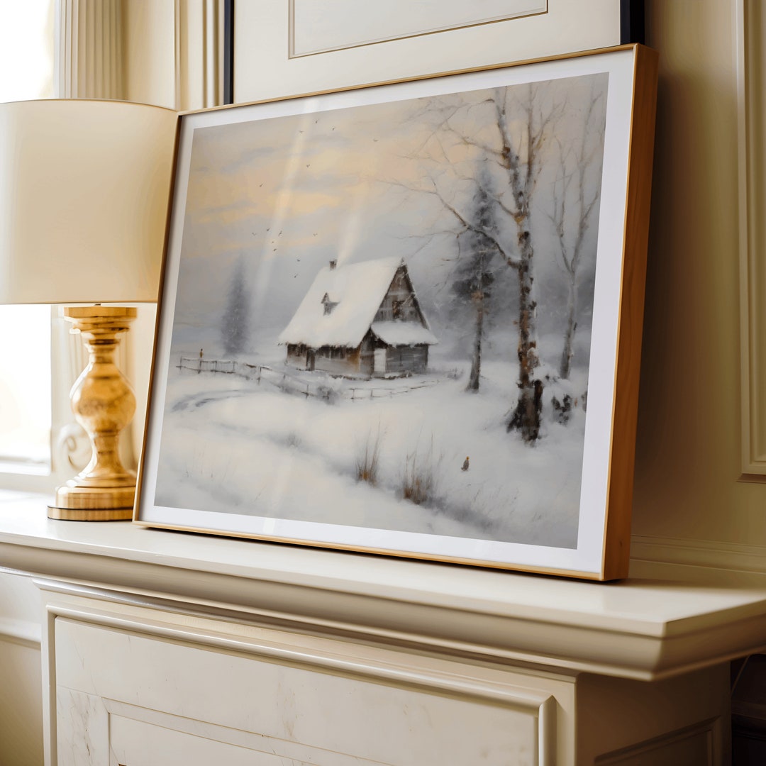Winter Wonderland Wooden Cabin Art Prints Snowy Scene Nursery and Home ...