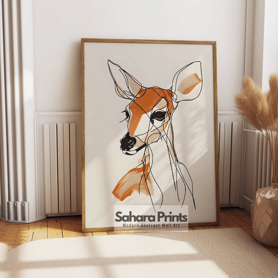 Modern Abstract Deer Art Print | Fawn Line Art | Contemporary Wall ...