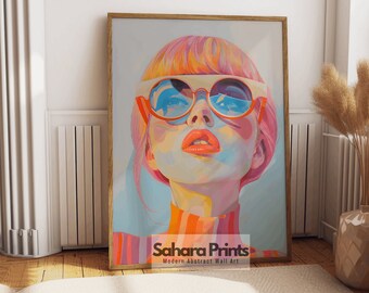 Pink Hair Woman Art Print | Colourful Abstract Lady Portrait | Modern Wall Decor | Contemporary Art | Print & Shipped | #74
