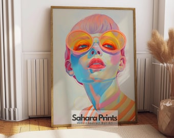 Modern Wall Art | Abstract Short Hair Lady Portrait Print | Unique Colourful Home Decor | Print And Shipped | #76