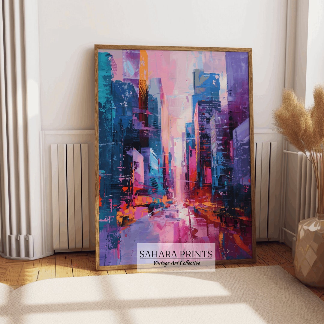 Modern Abstract Skyscraper Art Print | Colourful City Landscape Wall ...